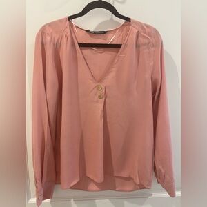 Zara Dusty Pink V-Neck Long Sleeve Blouse